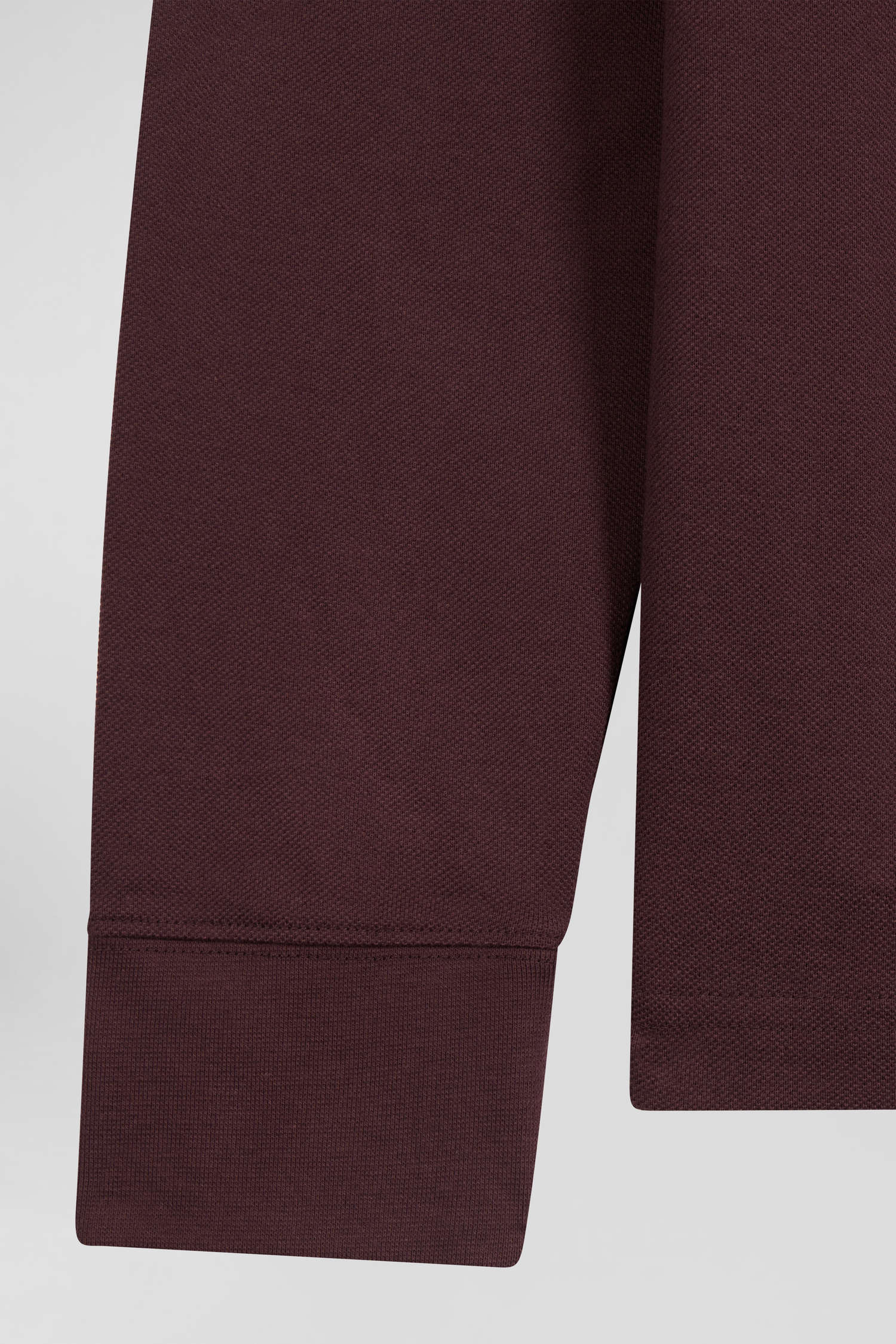 Regular burgundy long-sleeved cotton piqué polo shirt