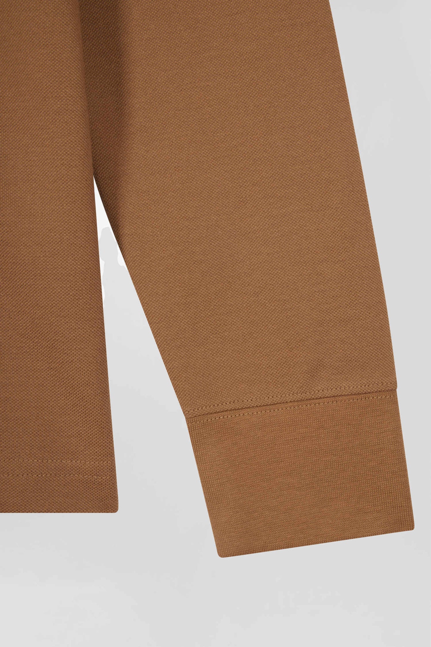Long-sleeved polo shirt in hazelnut cotton piqué with ring collar Regular fit