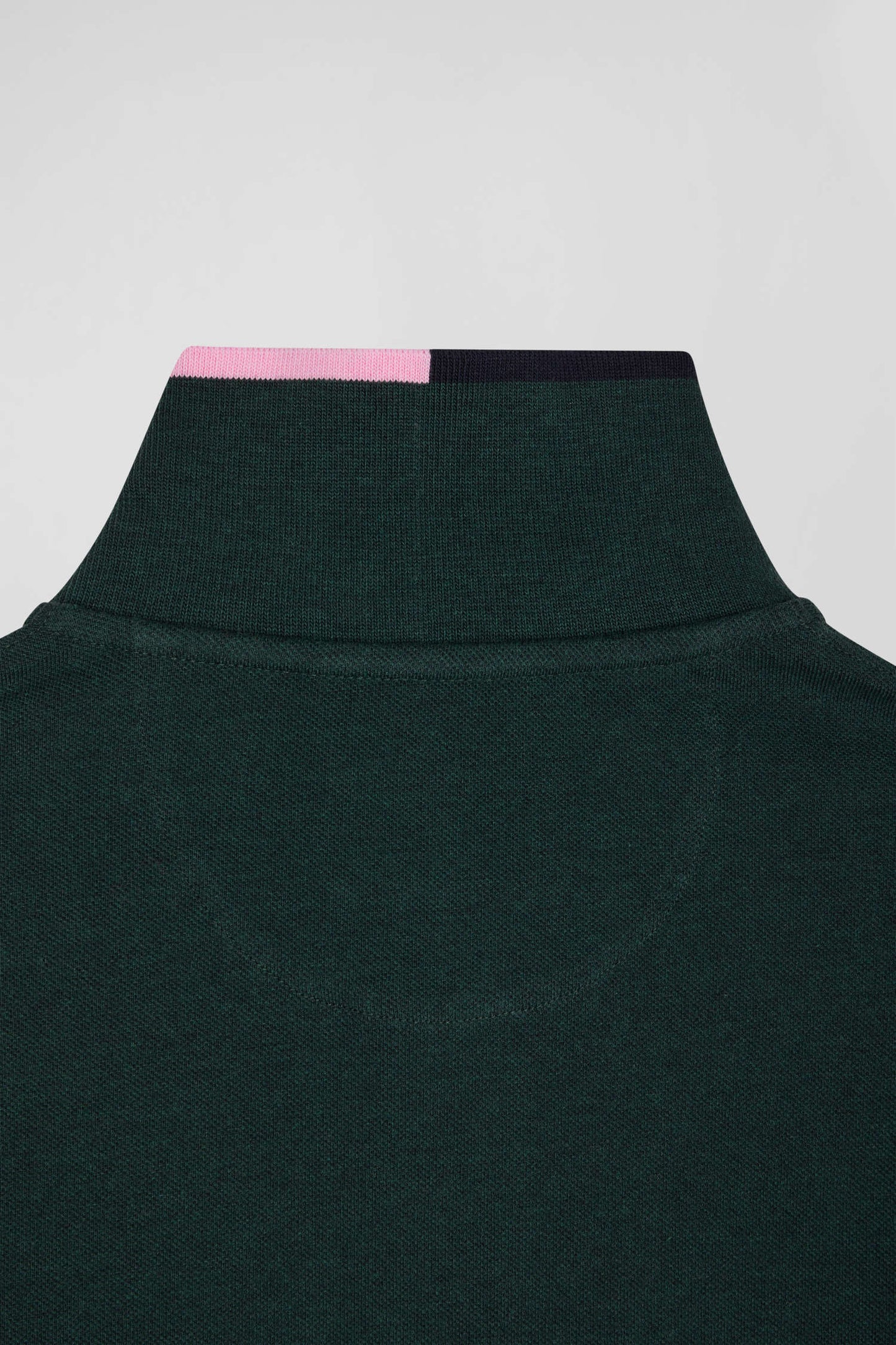 Regular green long-sleeved cotton piqué polo shirt with pink details