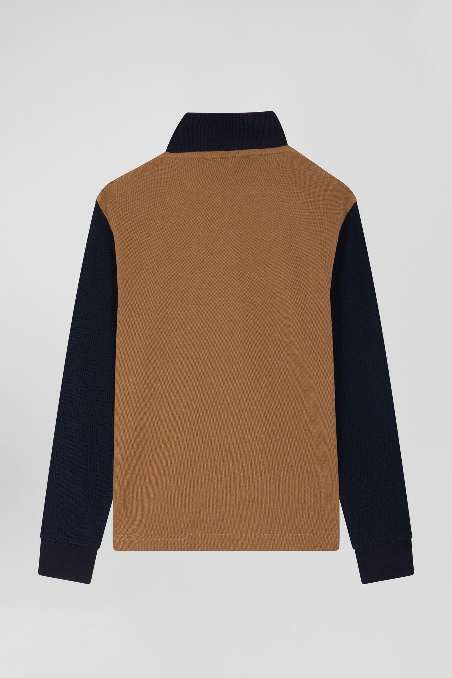 Eden Park regular fit polo shirt, long sleeves, cotton piqué, hazelnut, jacquard tricolour collar