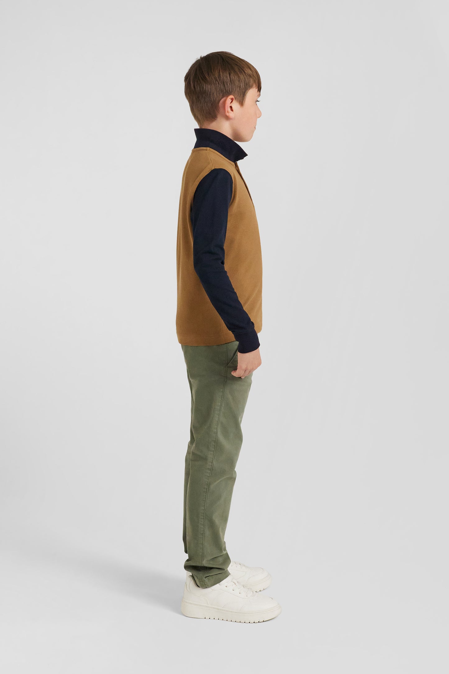 Eden Park regular fit polo shirt, long sleeves, cotton piqué, hazelnut, jacquard tricolour collar
