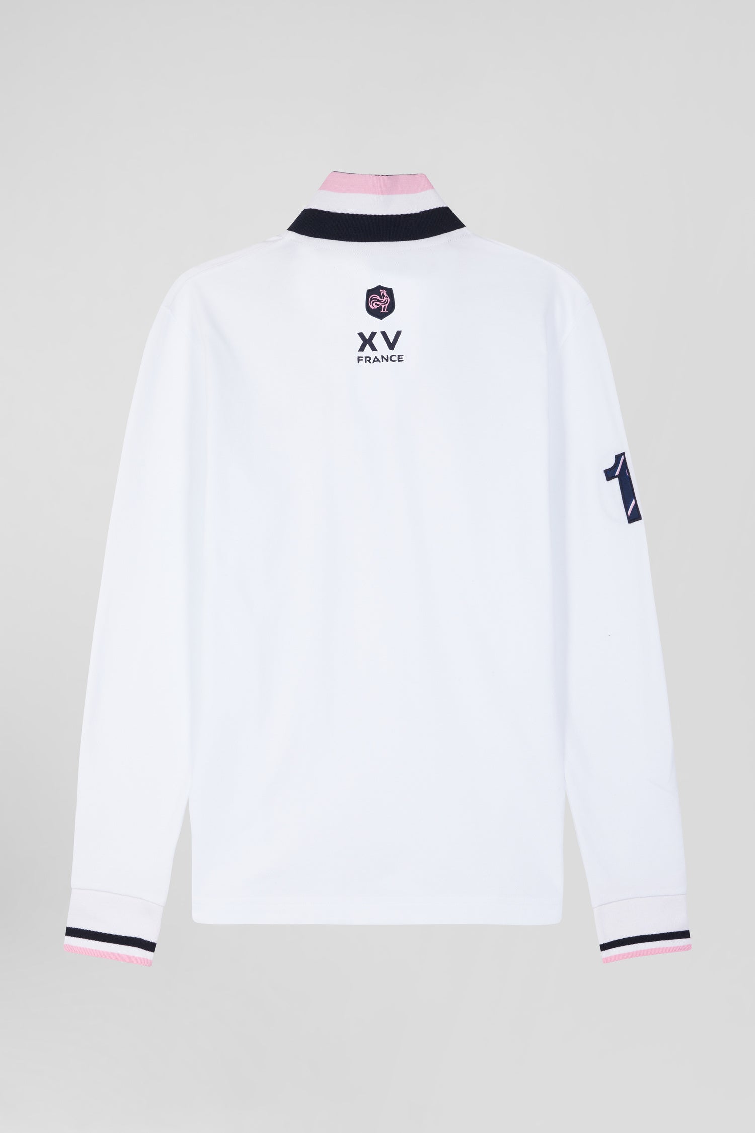 Regular white long-sleeved cotton piqué polo shirt with XV de France embroidery