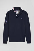 Regular navy long-sleeved cotton piqué polo shirt with XV de France embroidery