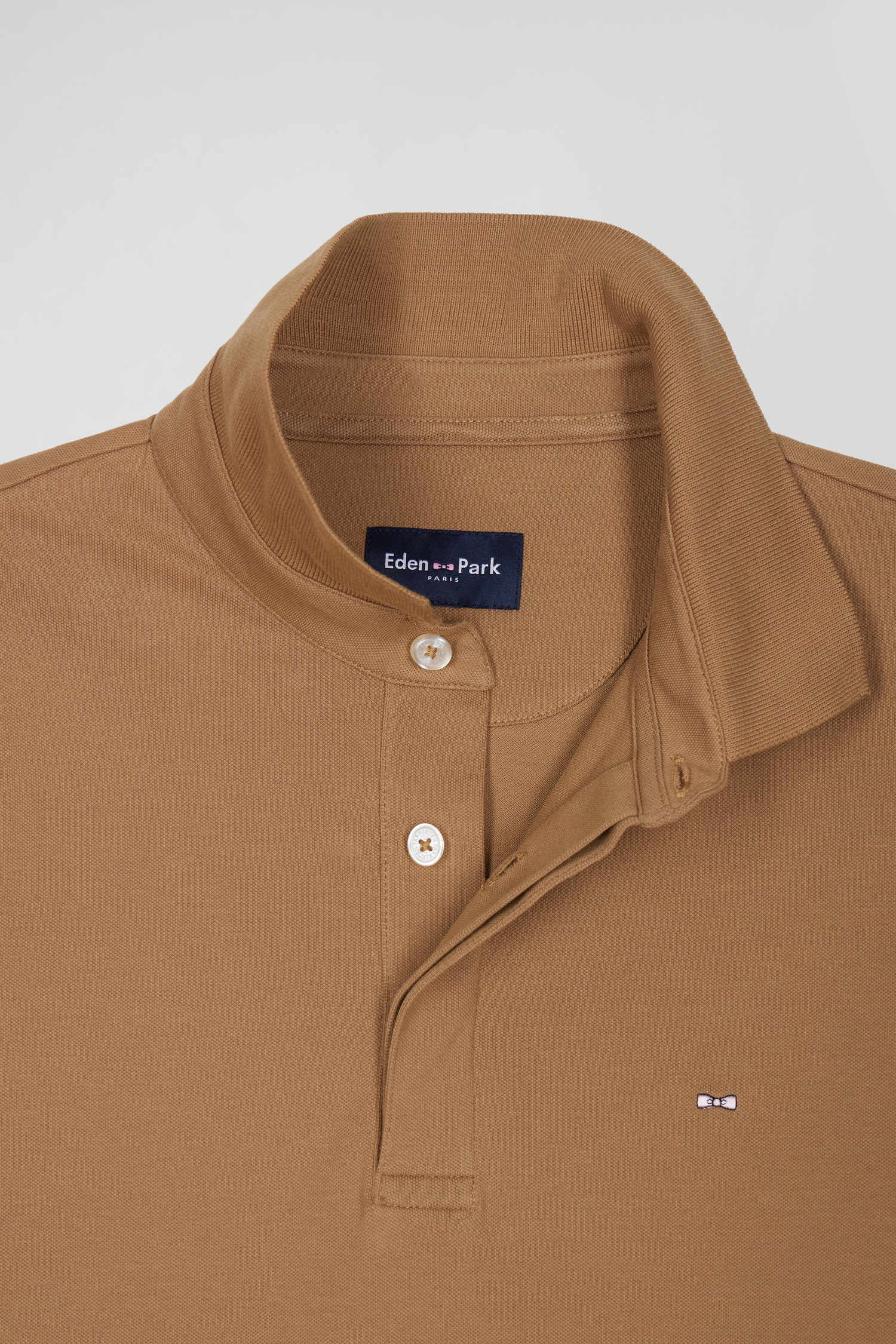 Polo manches longues en piqué coton camel coupe Slim