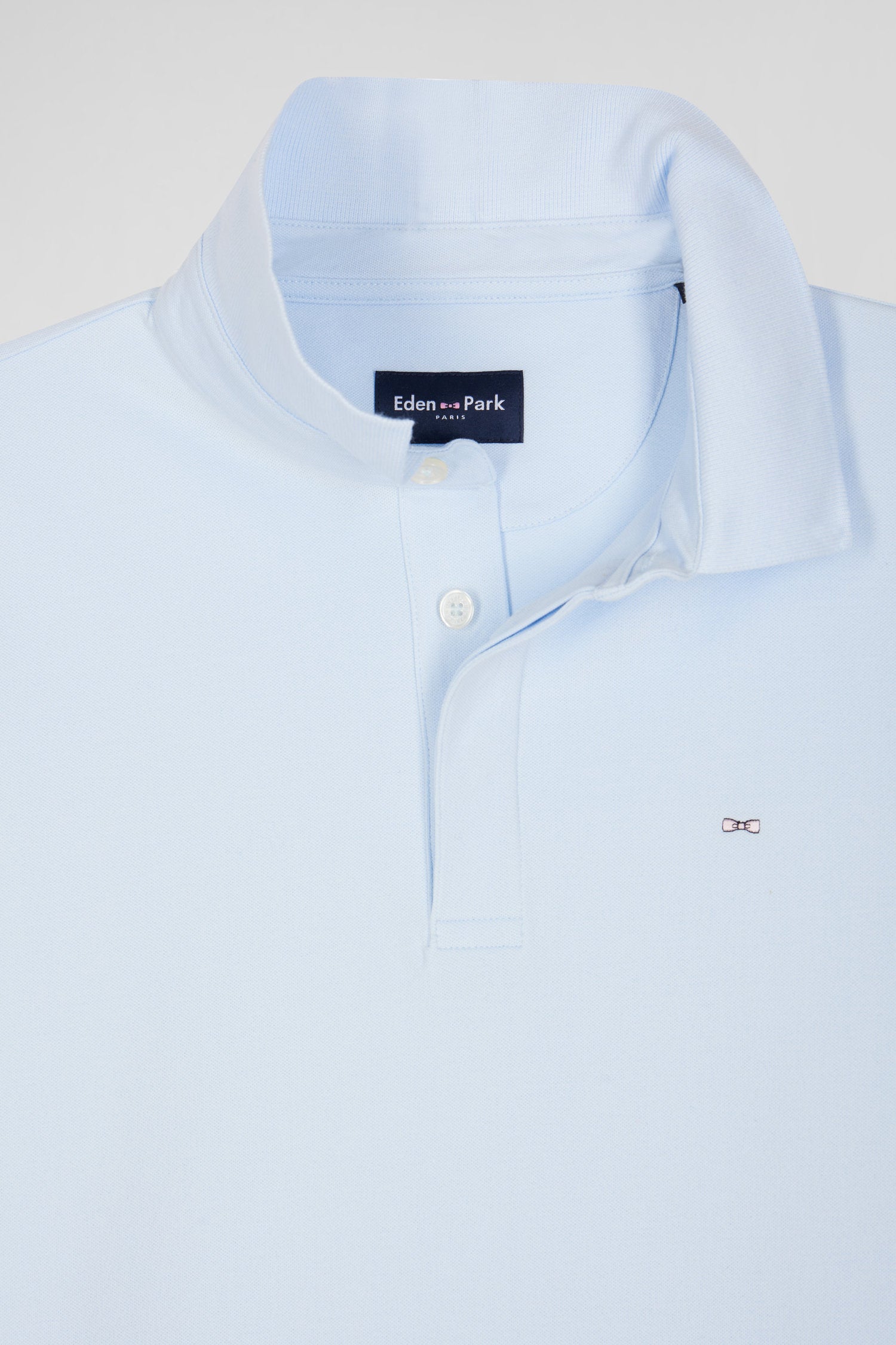 Slim sky blue long-sleeved cotton piqué polo shirt