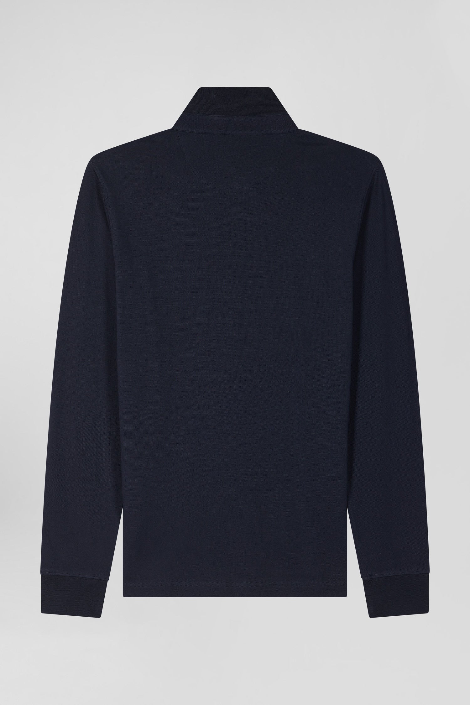 Slim navy blue long-sleeved cotton piqué polo shirt