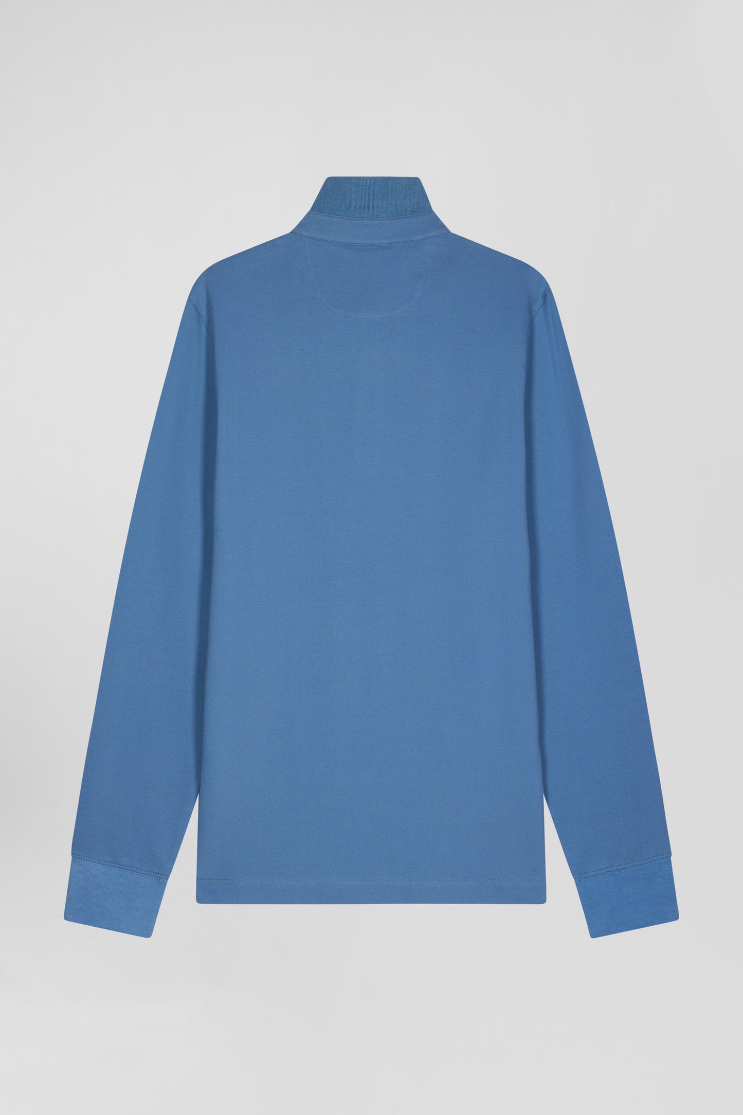 Slim blue long-sleeved cotton piqué polo shirt