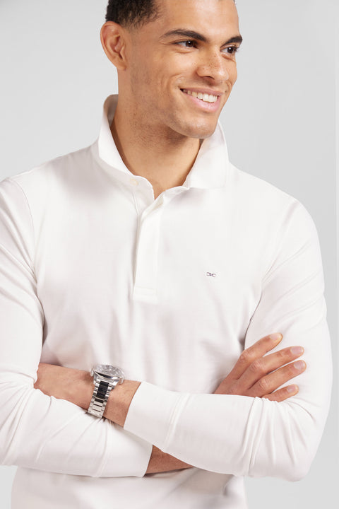 Slim ecru long-sleeved cotton piqué polo shirt - Image 3