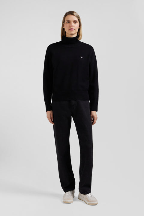 Relaxed black wool and cotton turtleneck jumper - Image 1
