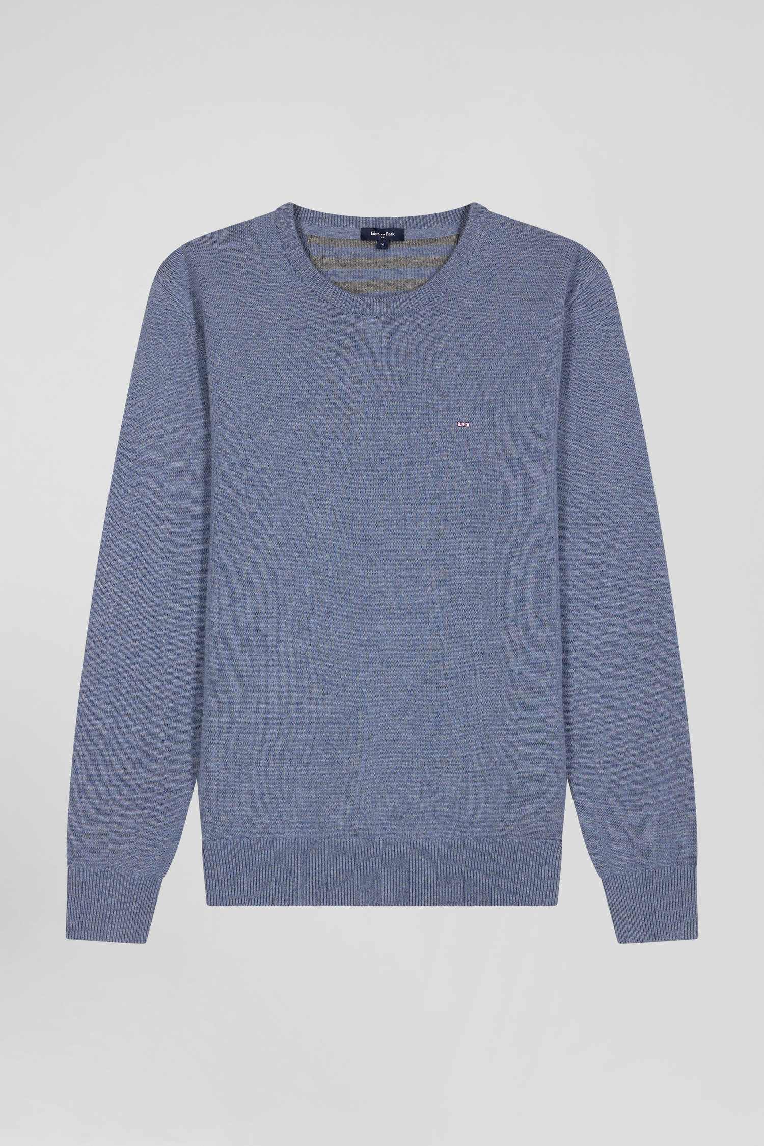 Regular light blue wool and cotton crew neck jumper