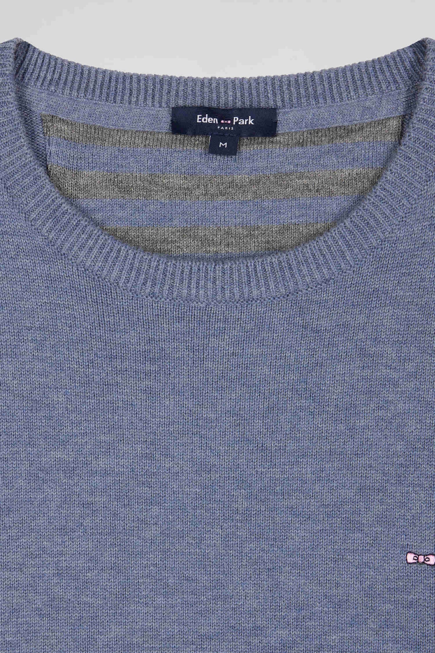 Regular light blue wool and cotton crew neck jumper