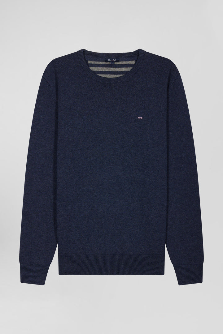 Pull col rond en laine et coton bleu foncé coupe Regular