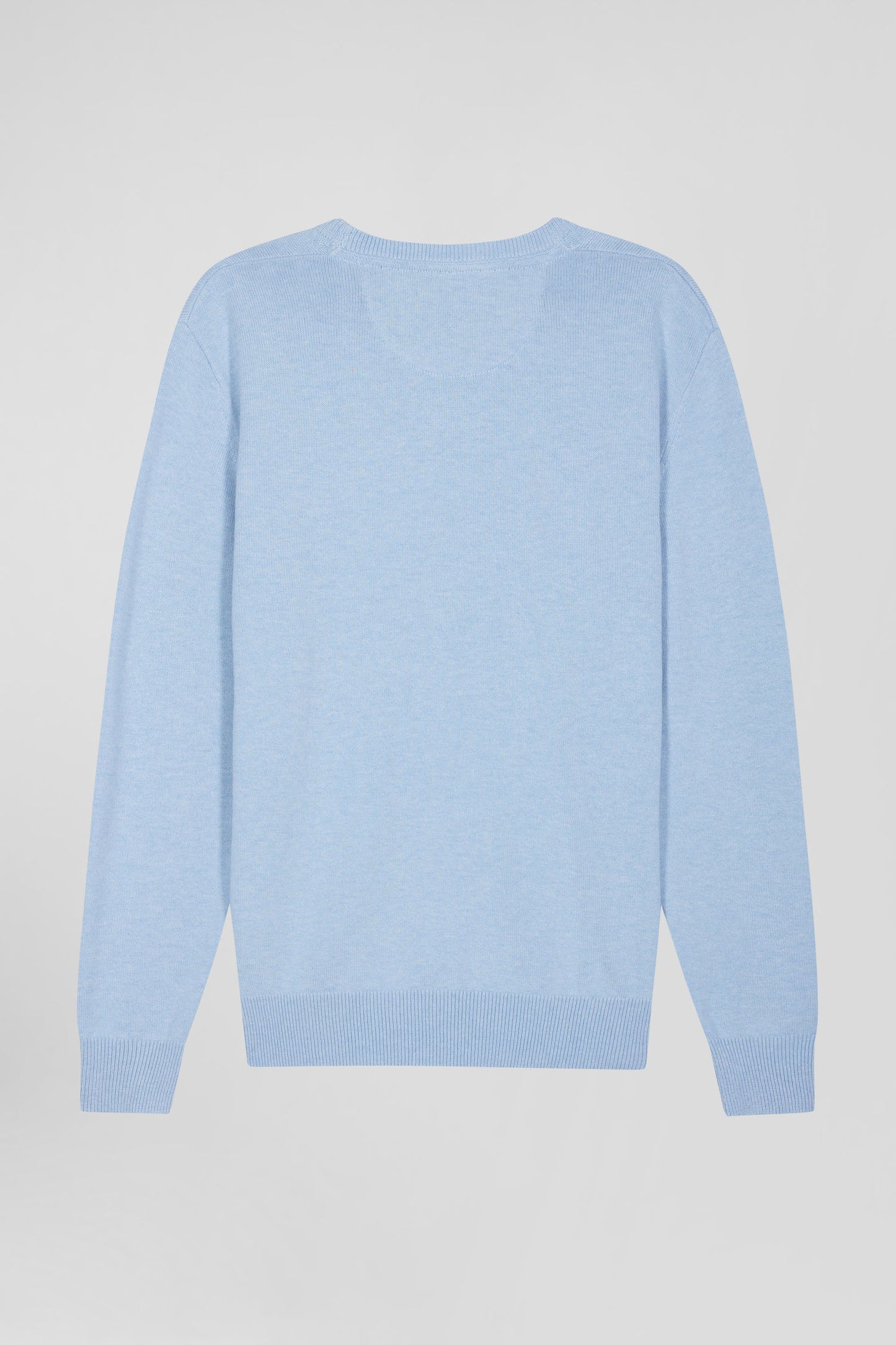 Regular sky blue wool and cotton crew neck jumper