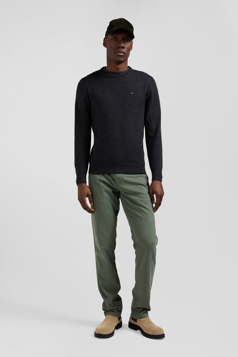 Regular anthracite grey wool and cotton crew neck jumper - Image 1