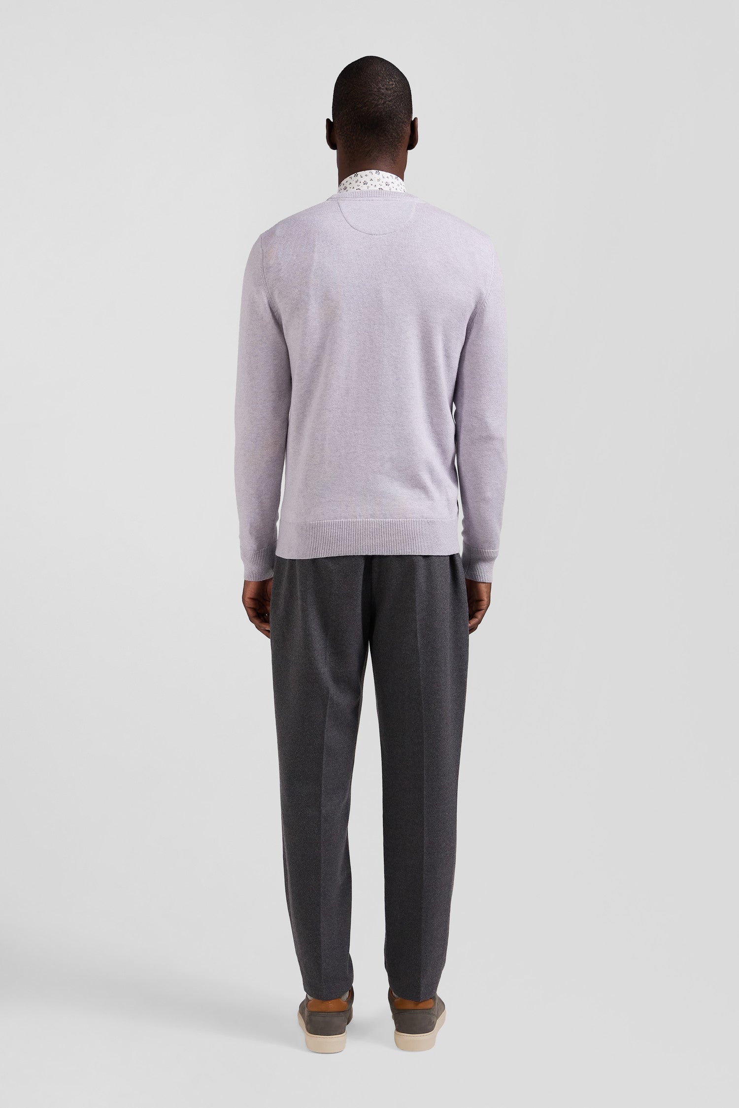 Regular grey wool and cotton crew neck jumper