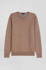 Regular brown wool and cotton crew neck jumper