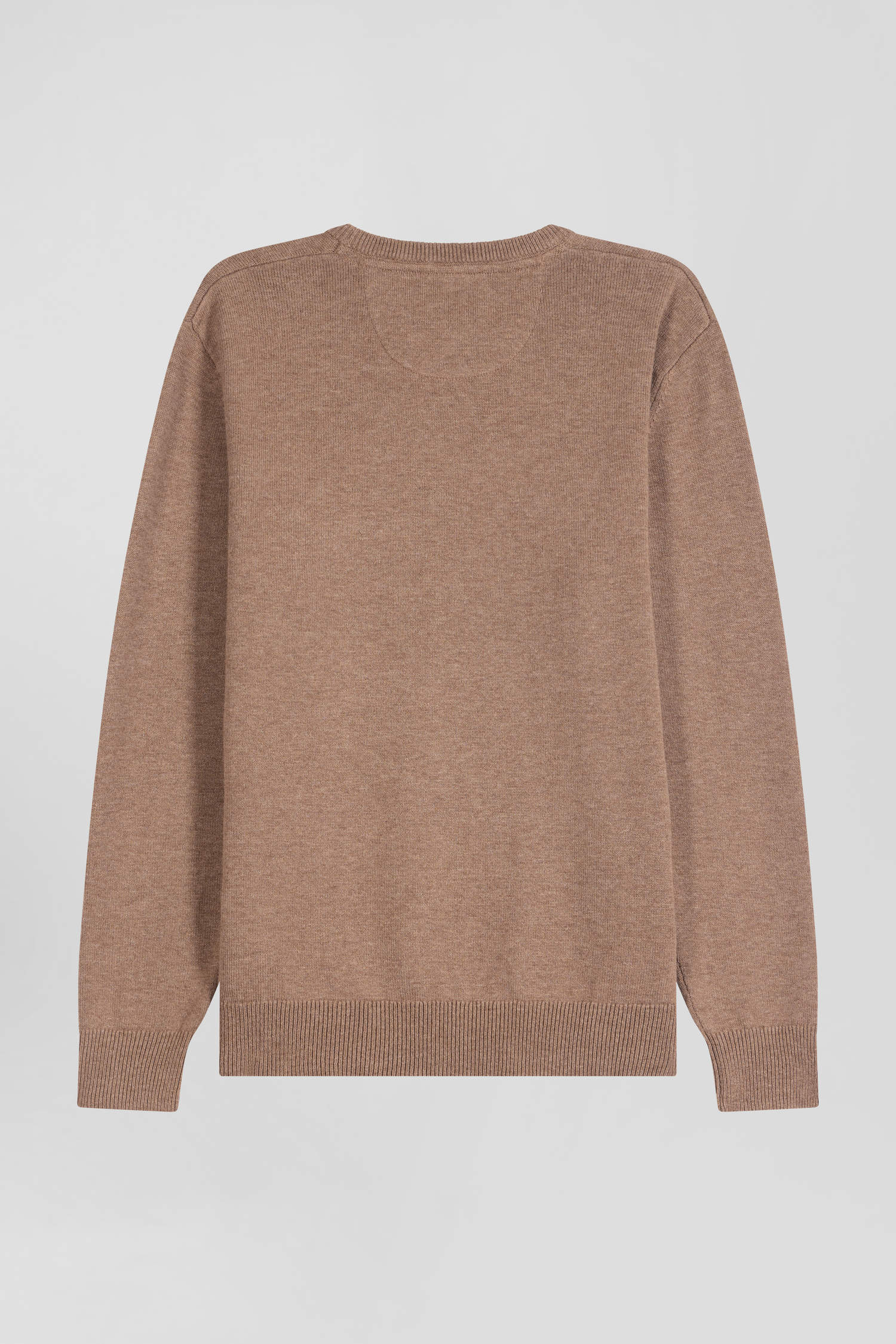 Regular brown wool and cotton crew neck jumper