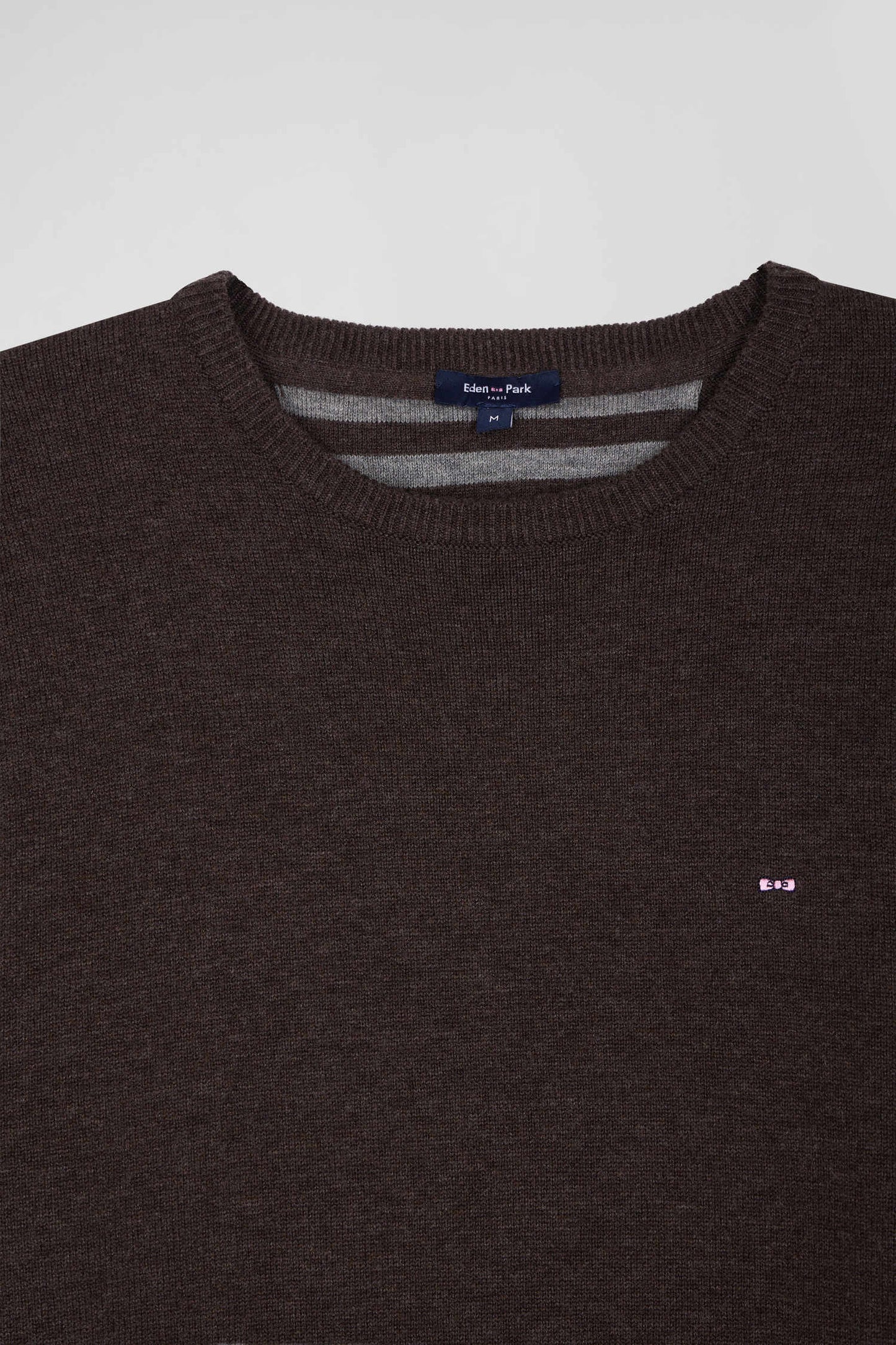 Regular dark brown wool and cotton crew neck jumper