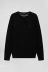 Regular black wool and cotton crew neck jumper