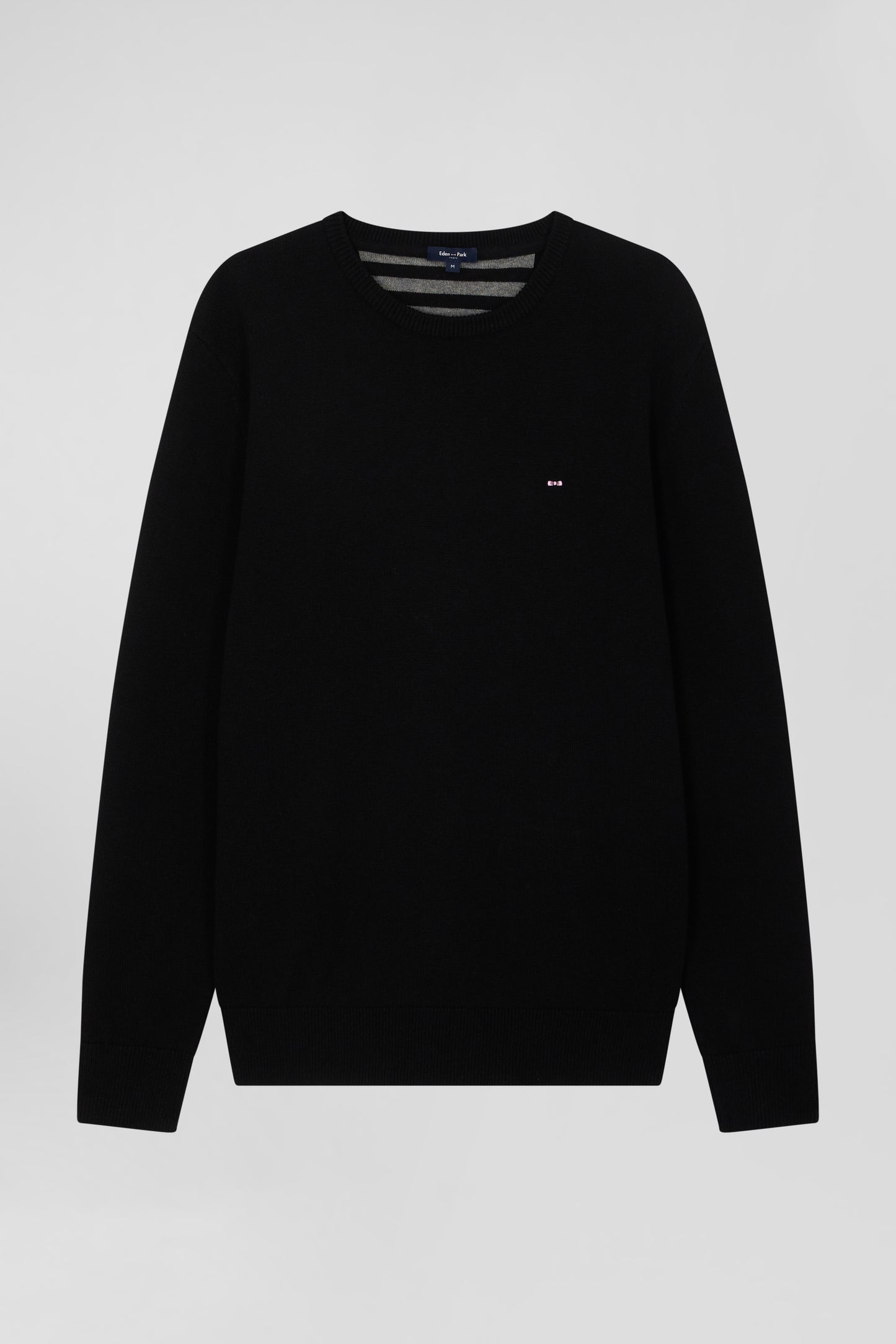 Regular black wool and cotton crew neck jumper