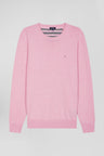 Regular pink wool and cotton crew neck jumper