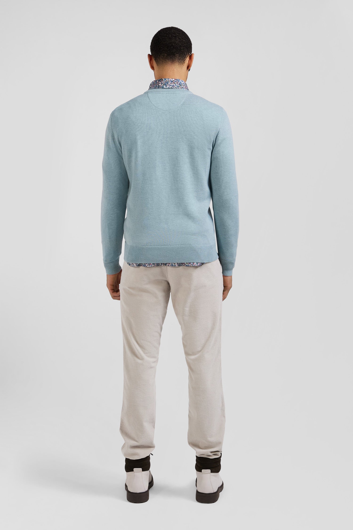 Regular green wool and cotton crew neck jumper