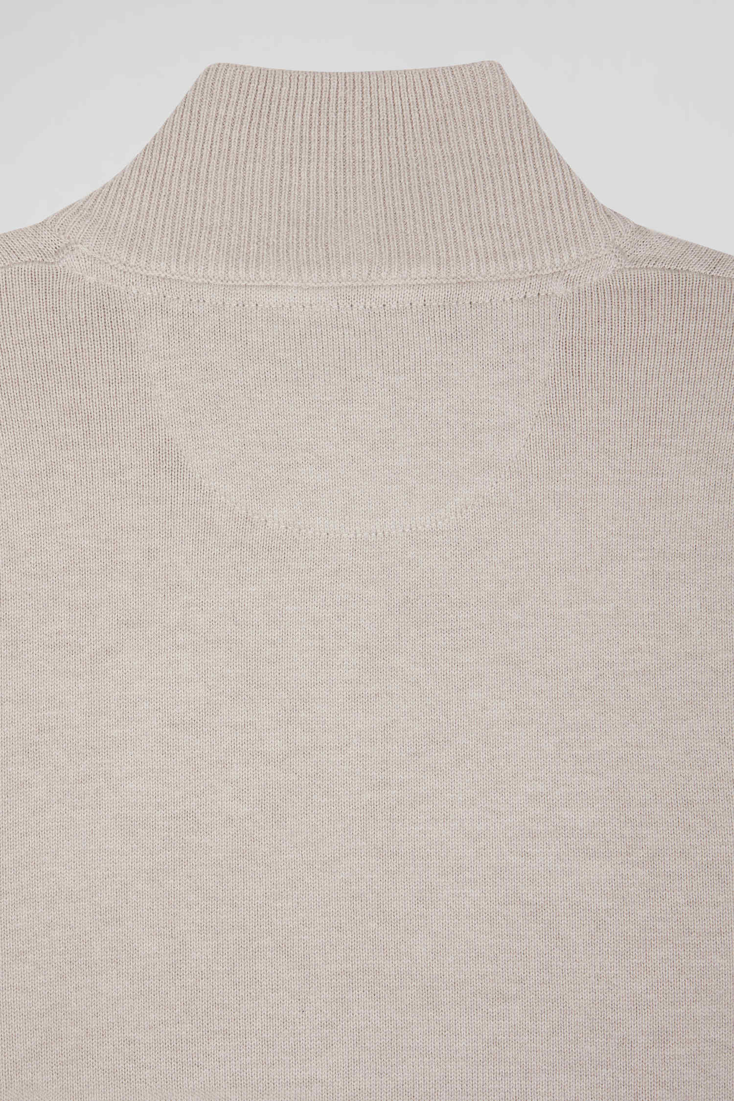 Regular beige semi-zipped wool and cotton jumper