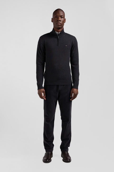Regular anthracite grey semi-zipped wool and cotton jumper - Image 1