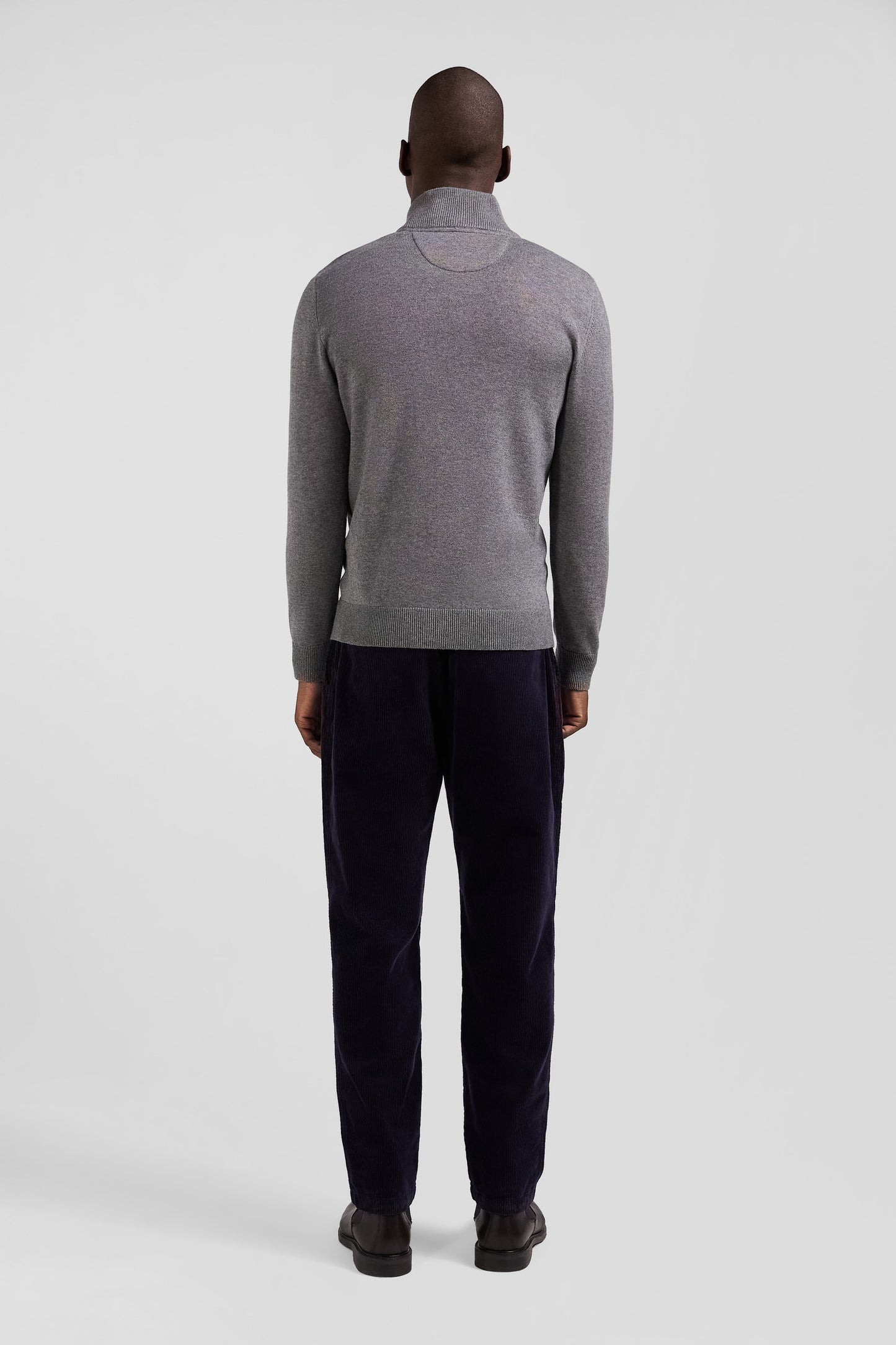 Regular light grey semi-zipped wool and cotton jumper