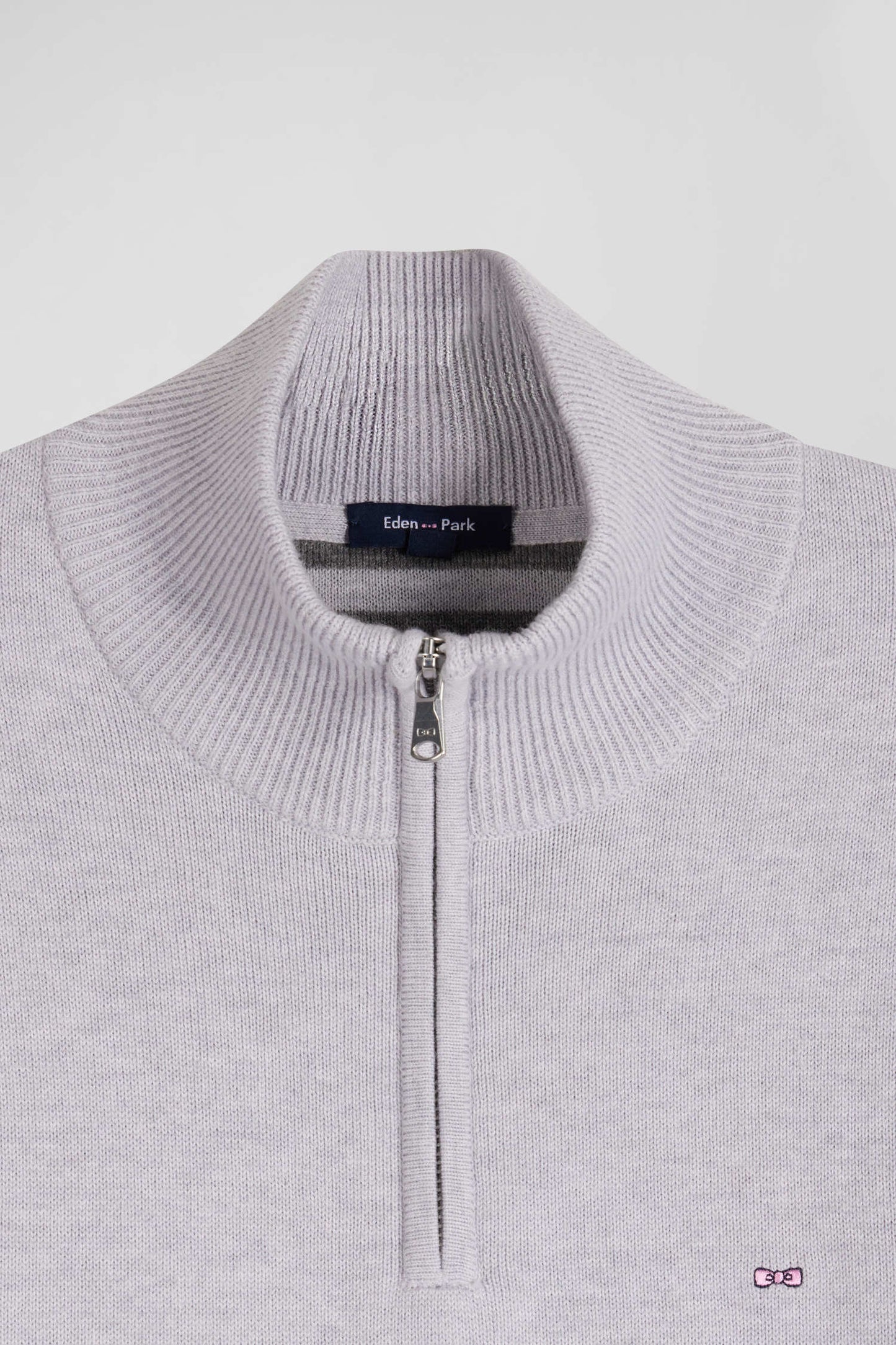 Regular grey semi-zipped wool and cotton jumper