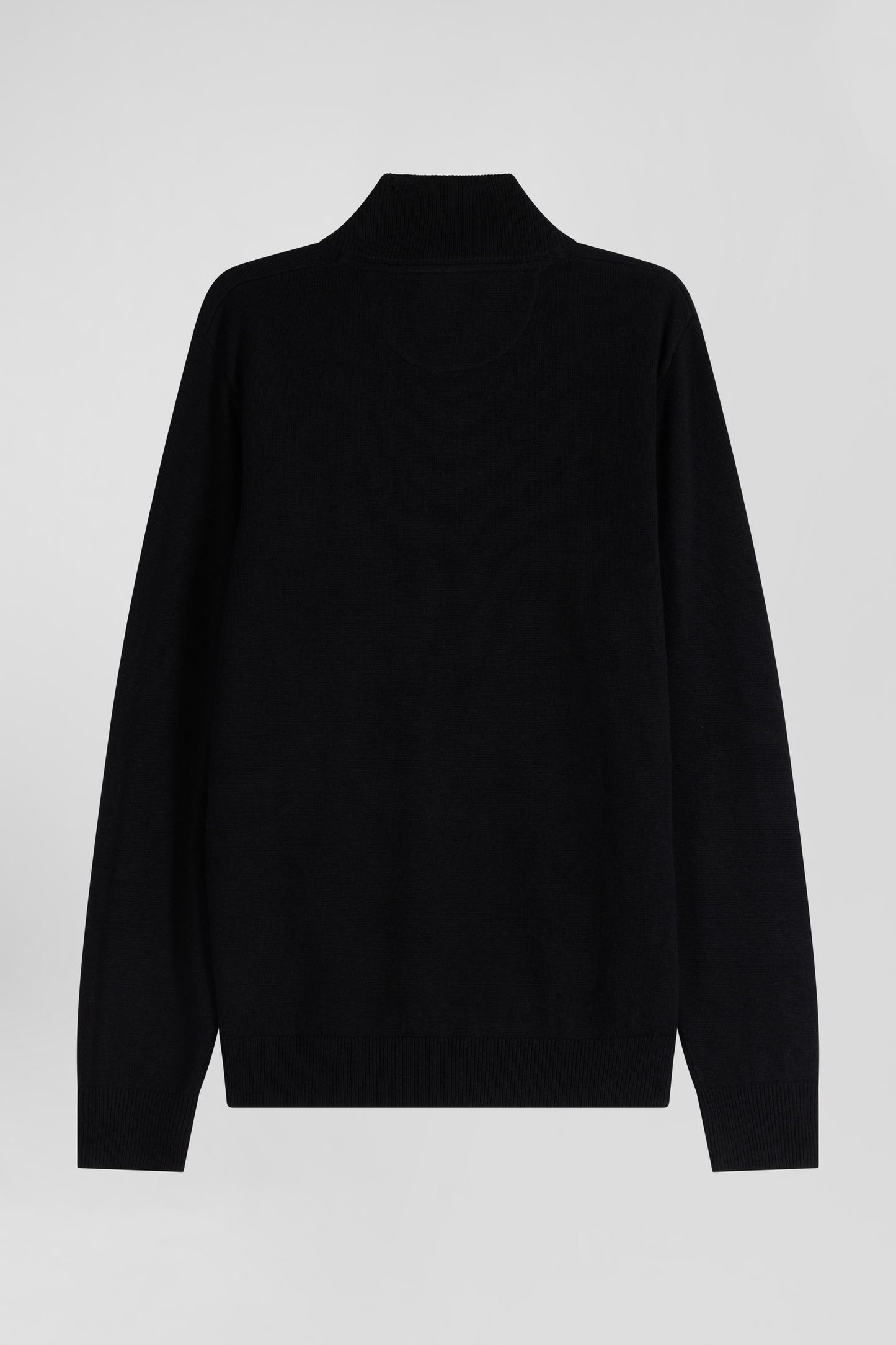 Regular black semi-zipped wool and cotton jumper