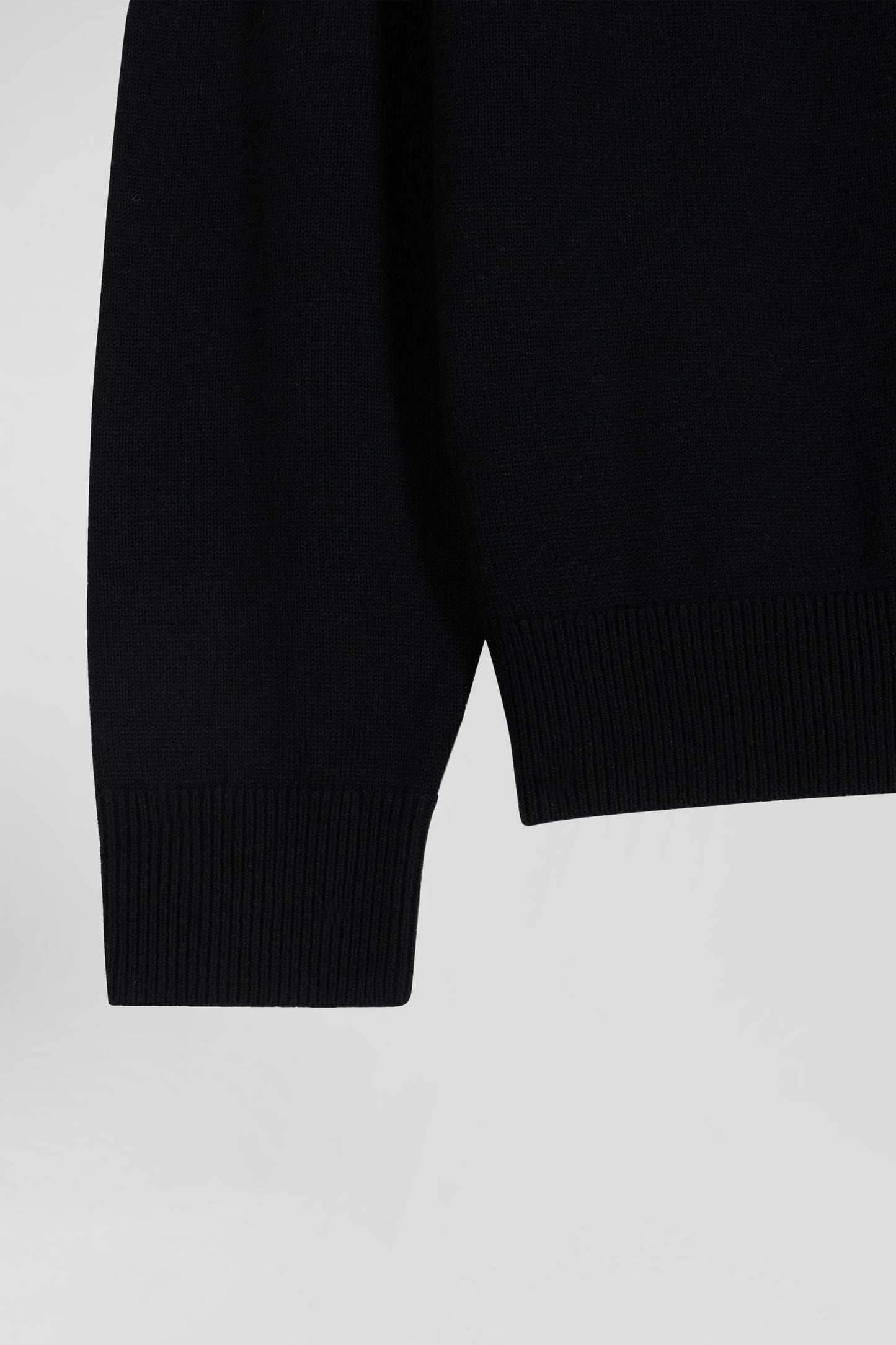 Regular black semi-zipped wool and cotton jumper