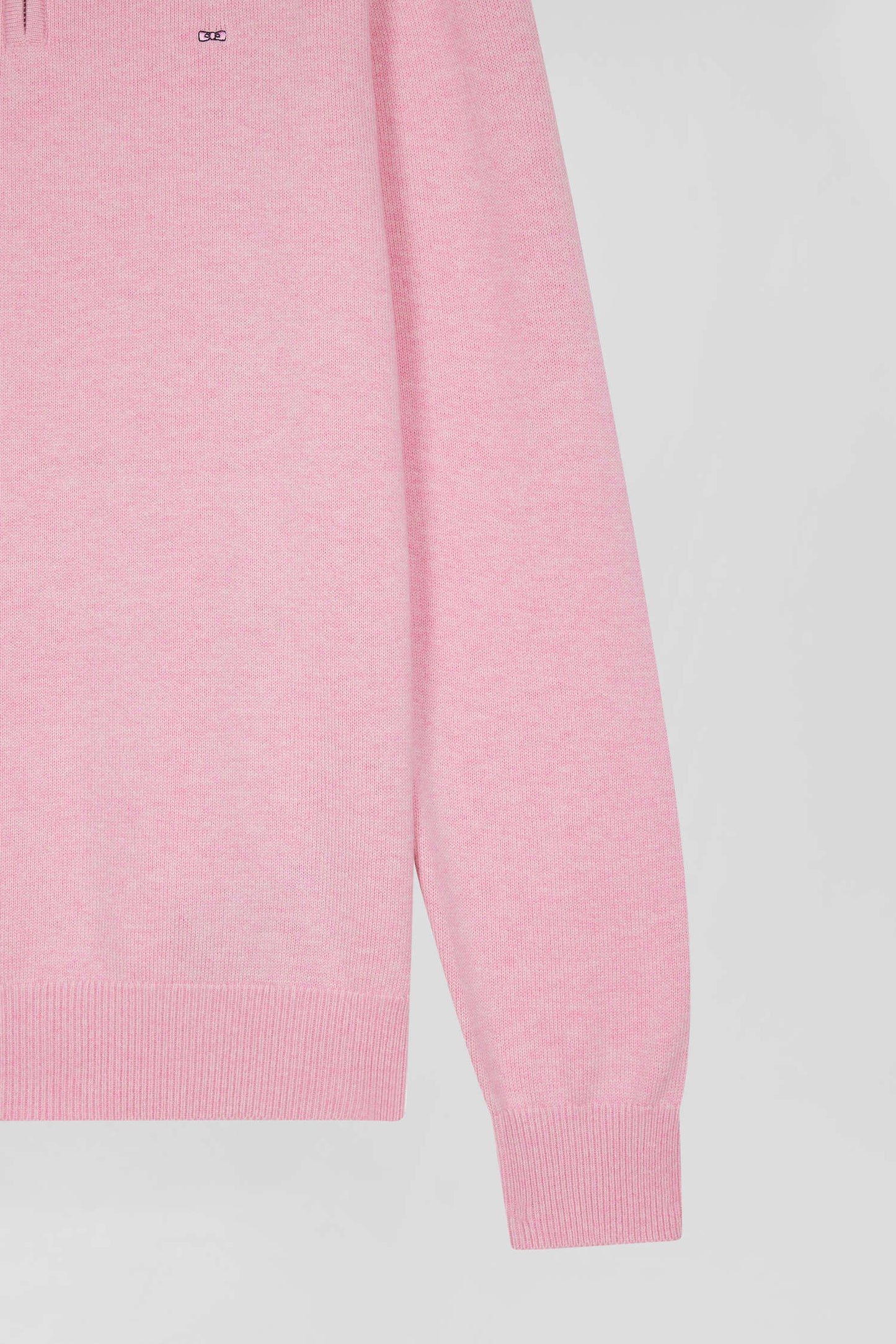 Regular pink semi-zipped wool and cotton jumper