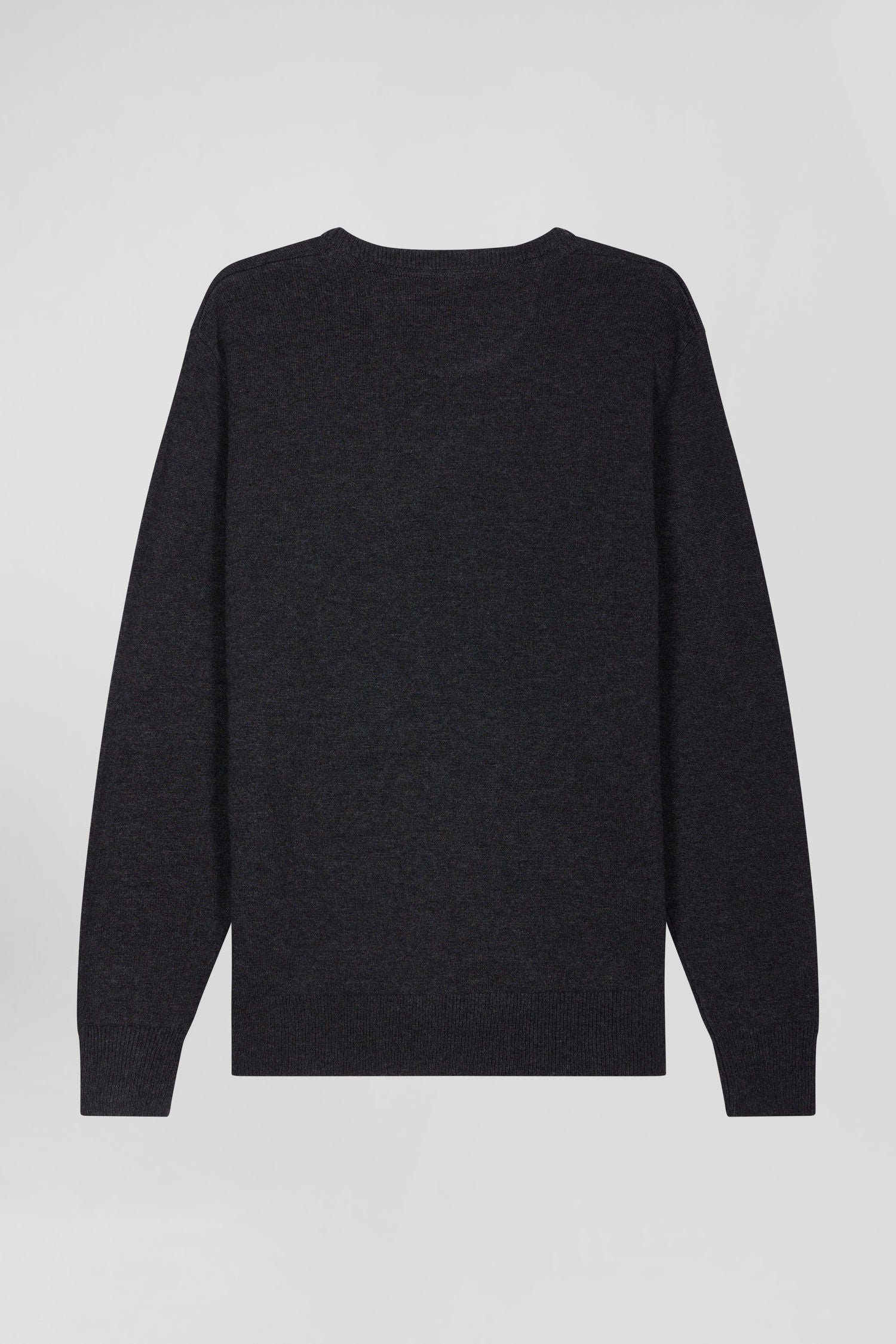 Regular anthracite grey wool and cotton V-neck jumper with striped details