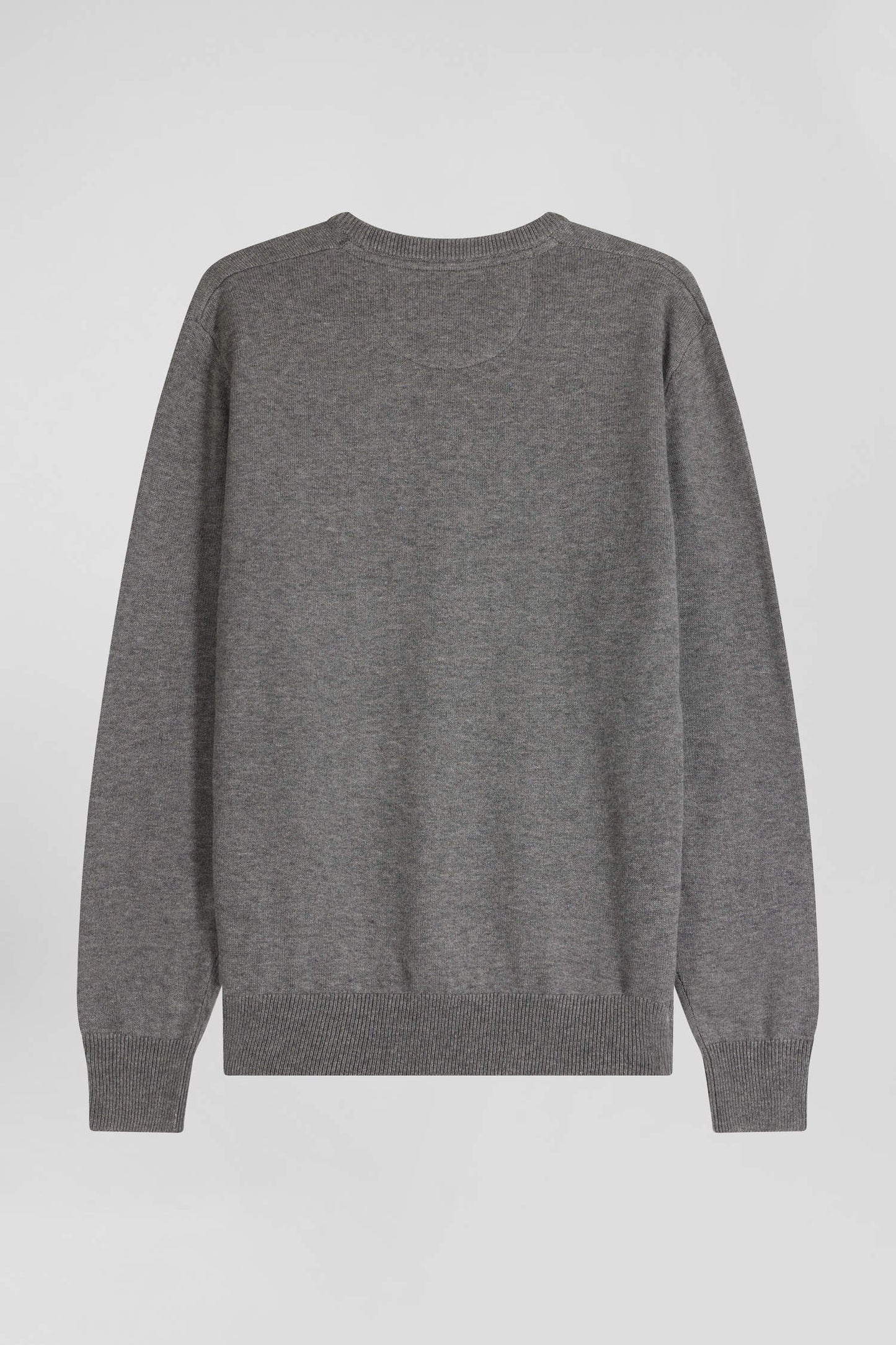 Regular grey wool and cotton V-neck jumper with striped details