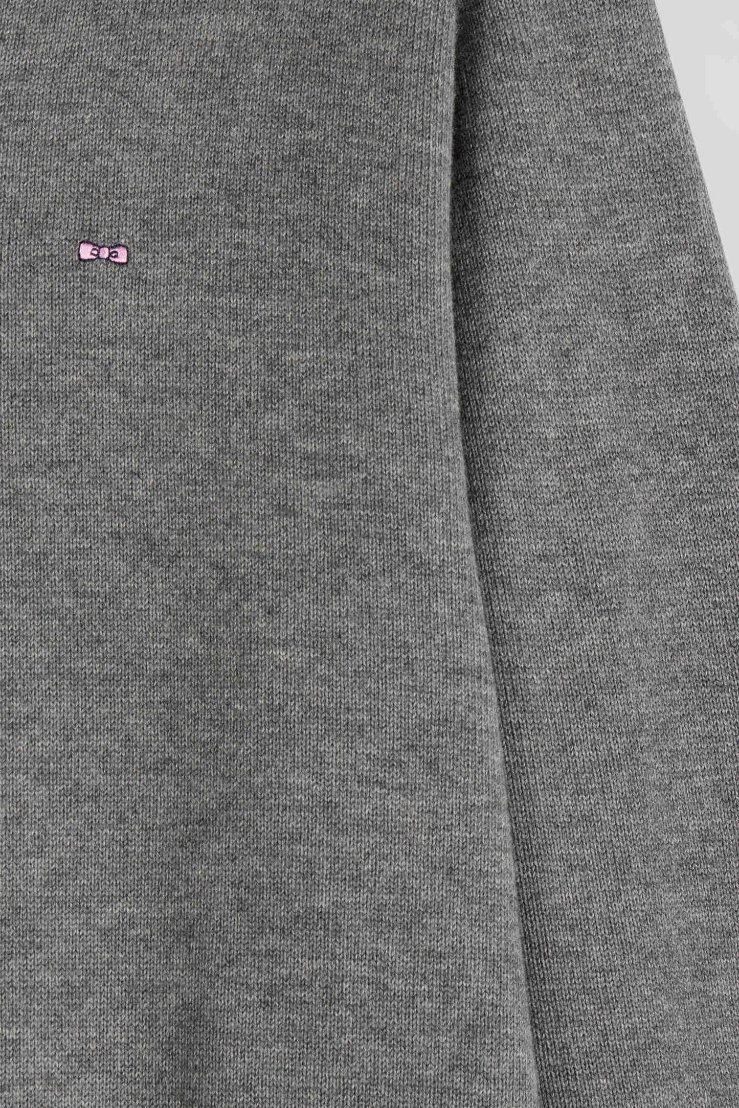 Regular grey wool and cotton V-neck jumper with striped details