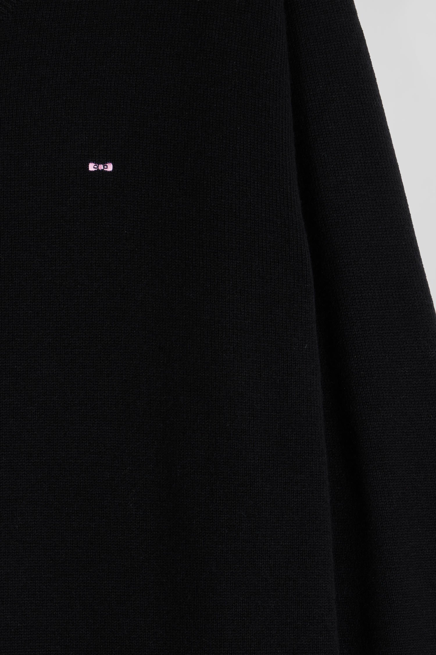 Regular black wool and cotton V-neck jumper with striped details