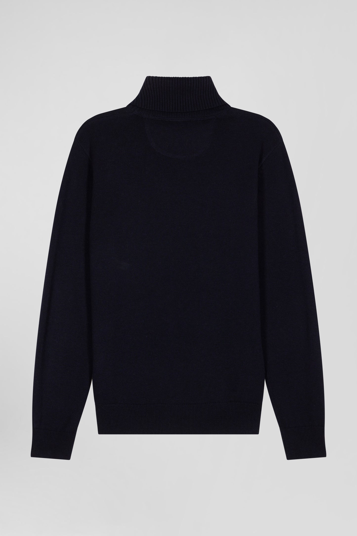 Regular navy blue wool and cotton turtleneck jumper