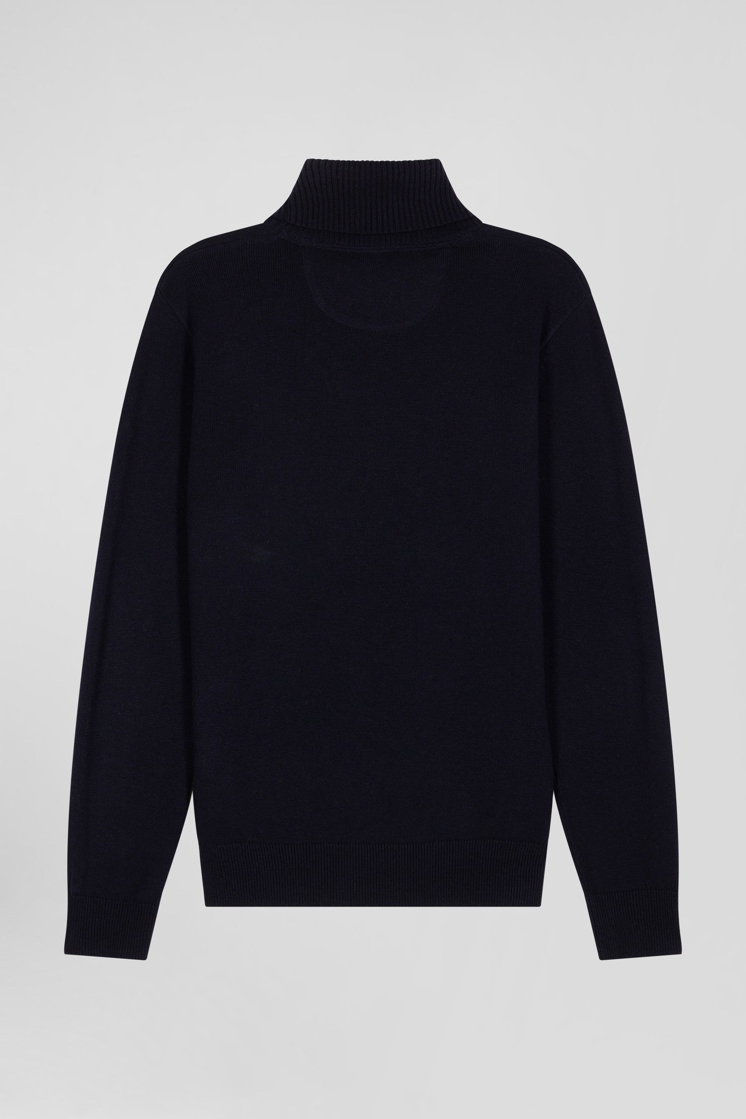 Regular navy blue wool and cotton turtleneck jumper