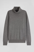 Regular grey wool and cotton turtleneck jumper