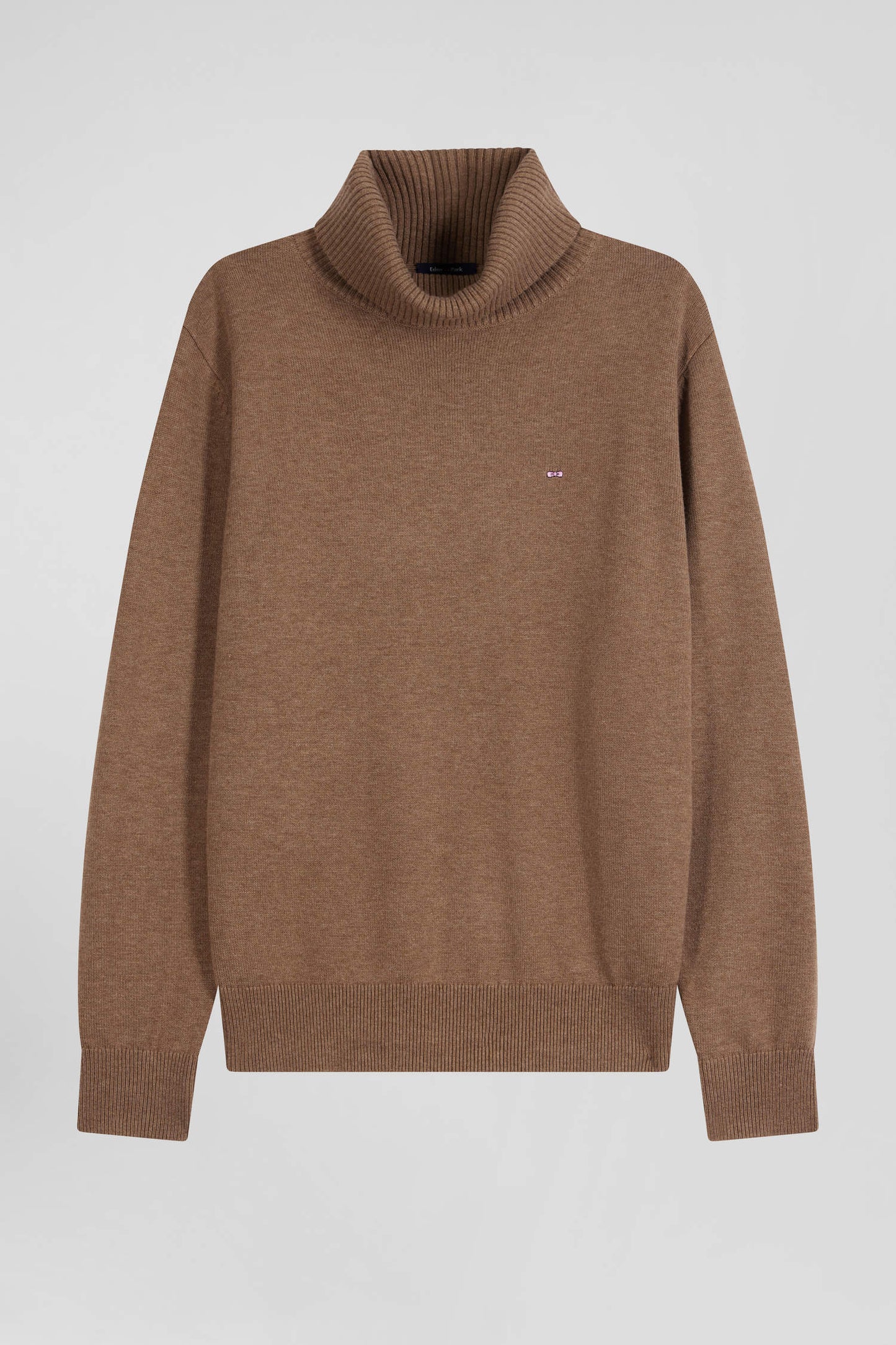 Regular camel wool and cotton turtleneck jumper