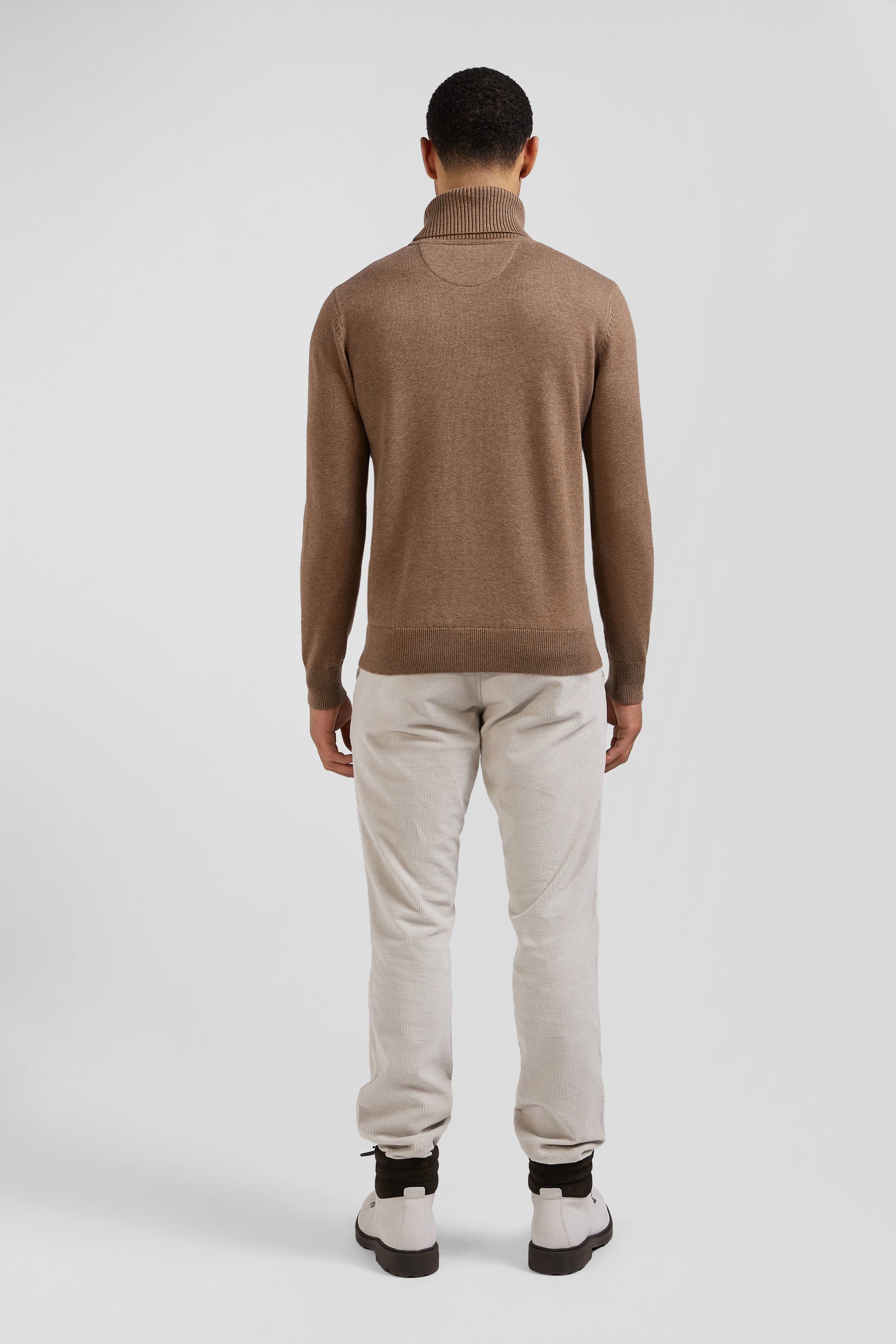 Regular camel wool and cotton turtleneck jumper