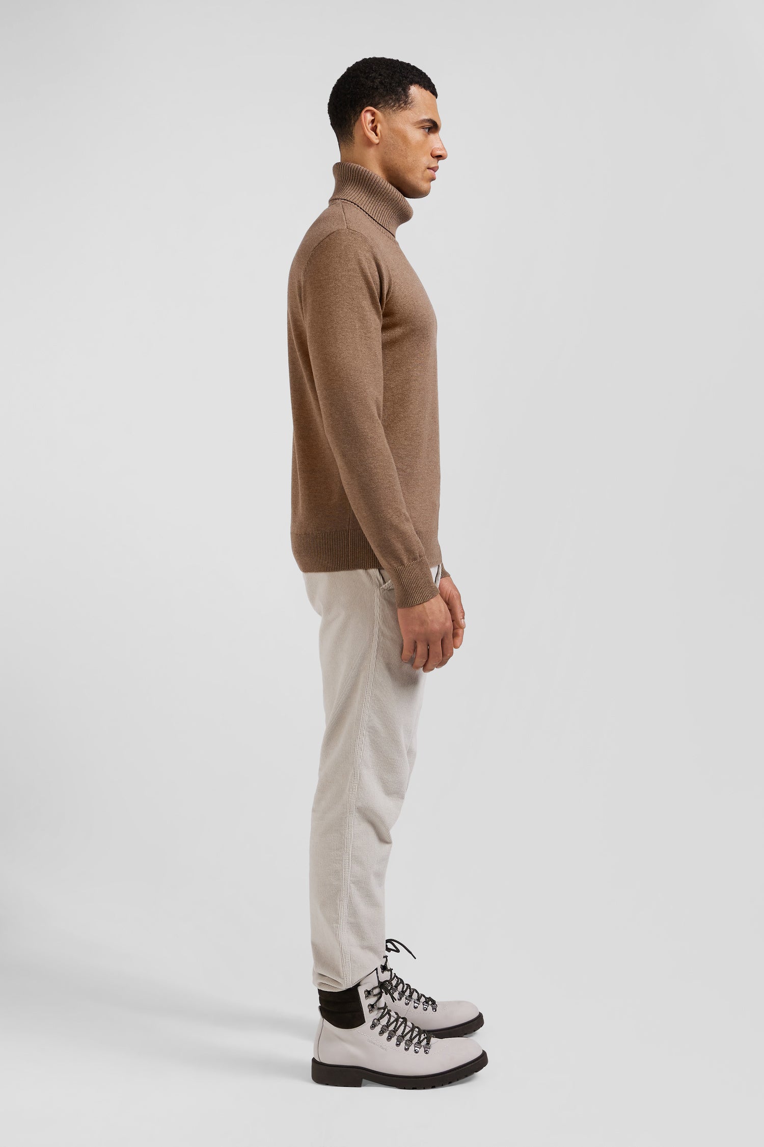 Regular camel wool and cotton turtleneck jumper