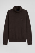 Regular brown wool and cotton turtleneck jumper