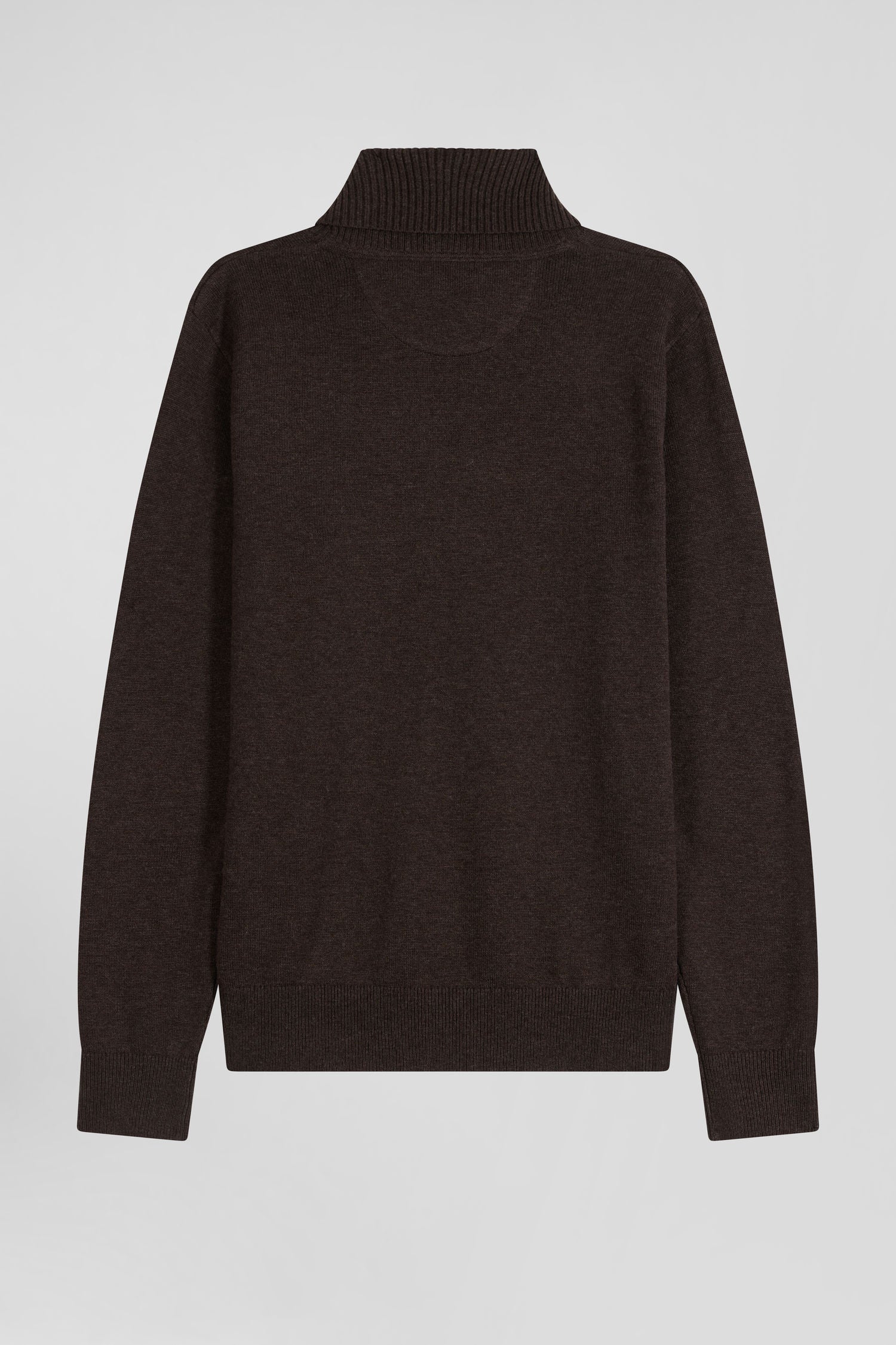 Regular brown wool and cotton turtleneck jumper