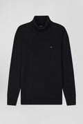 Regular black wool and cotton turtleneck jumper