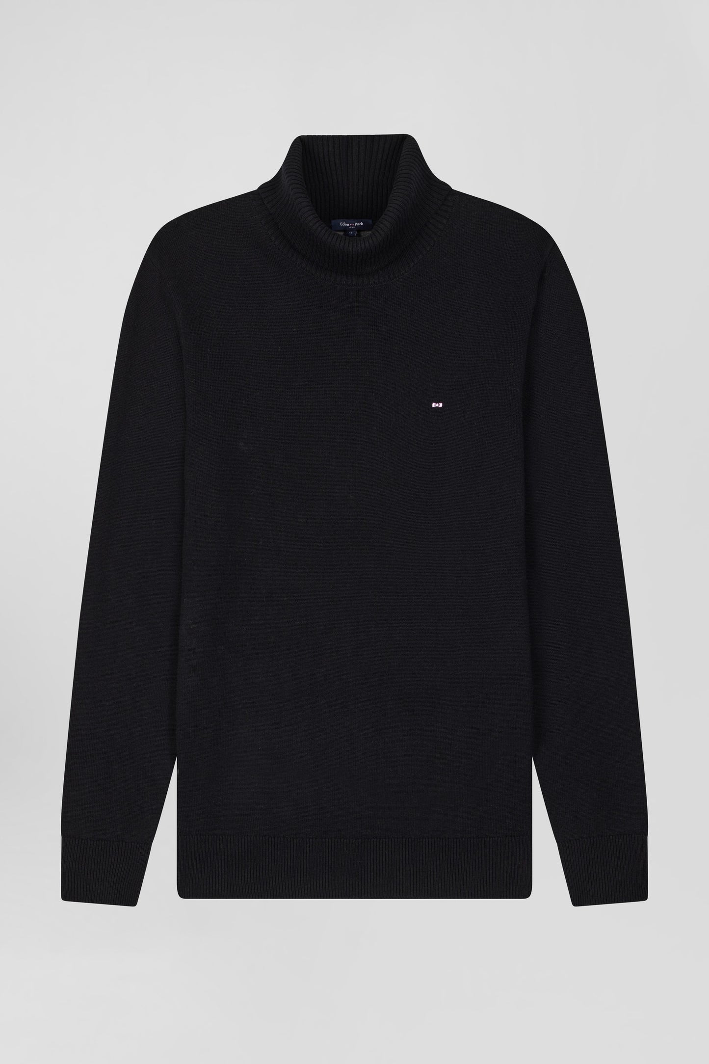 Regular black wool and cotton turtleneck jumper