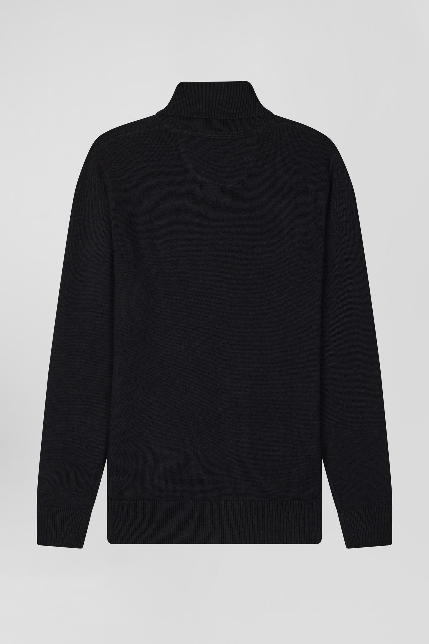 Regular black wool and cotton turtleneck jumper