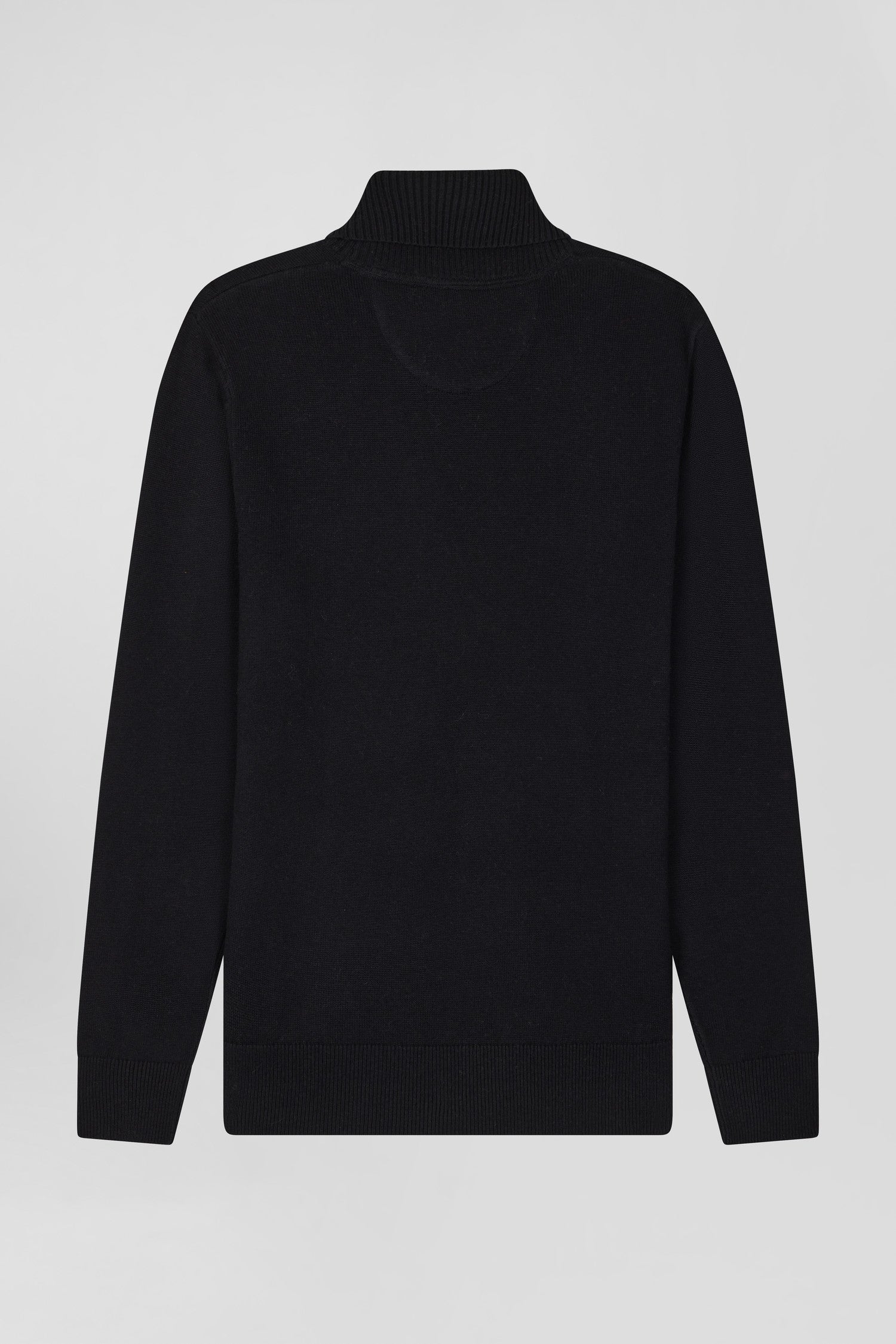 Regular black wool and cotton turtleneck jumper