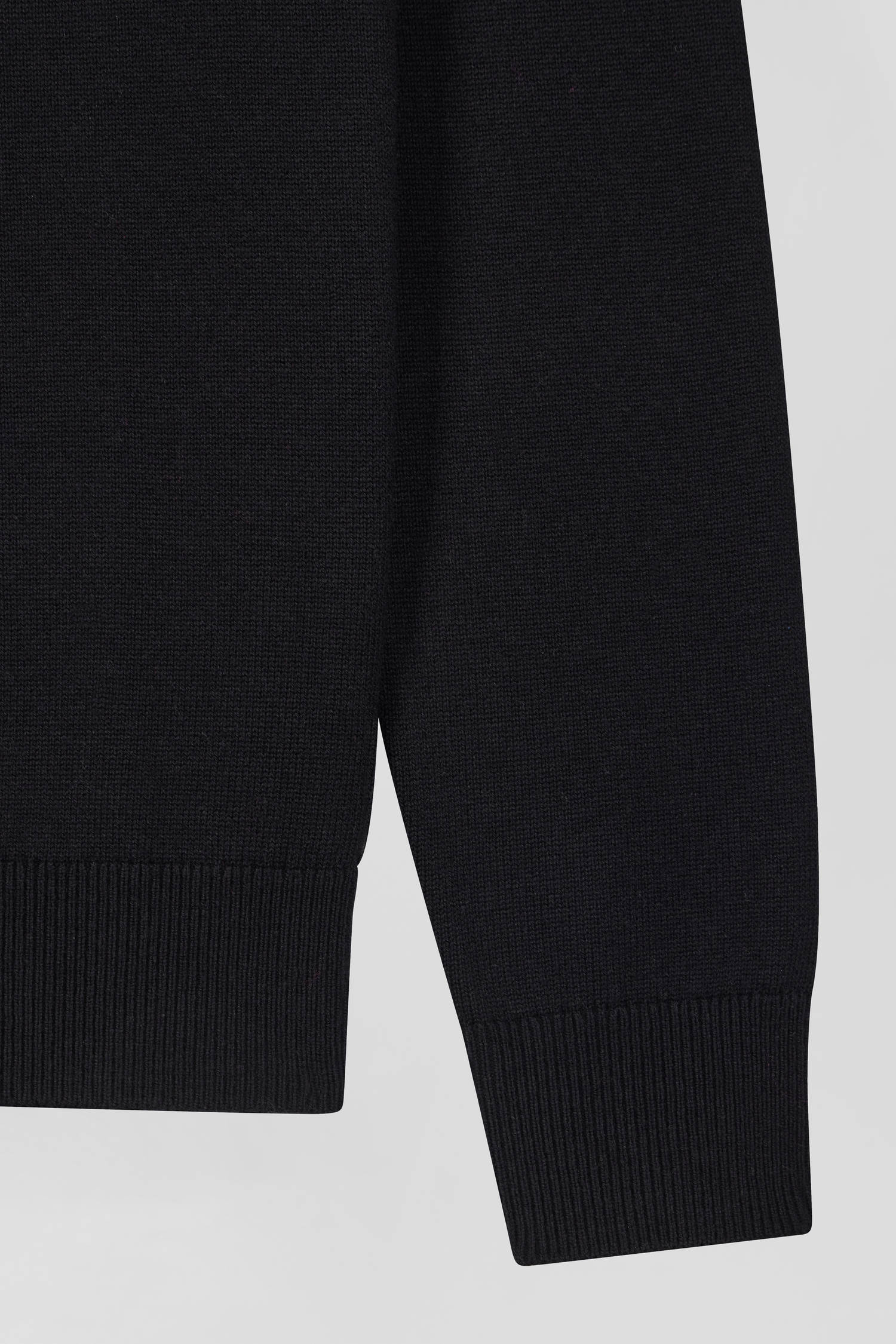 Regular black wool and cotton turtleneck jumper